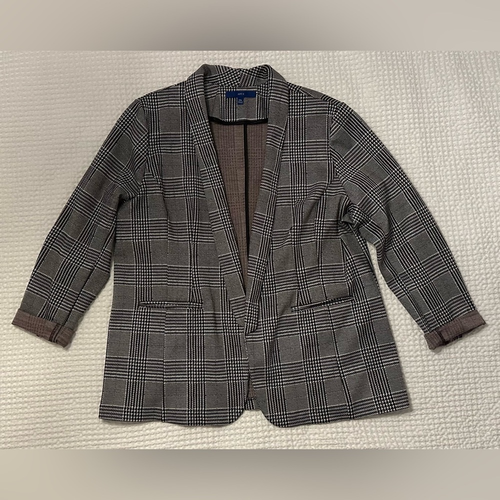Apt. 9 Houndstooth Glen Plaid Blazer Jacket Women's Size XXL Black & White